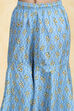 Blue Cotton Printed Straight Sharara Suit Set image number 2
