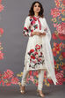 Off White Cotton Straight Printed Suit Set image number 5