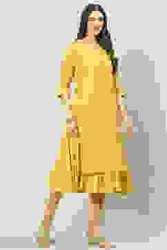 Yellow Art Silk Straight Embroidered Kurta image number 5