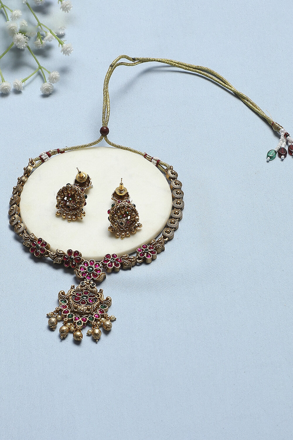 Red Green Stone Necklace Set image number 2