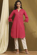 Pink Cotton Blend Solid Straight Kurta image number 5