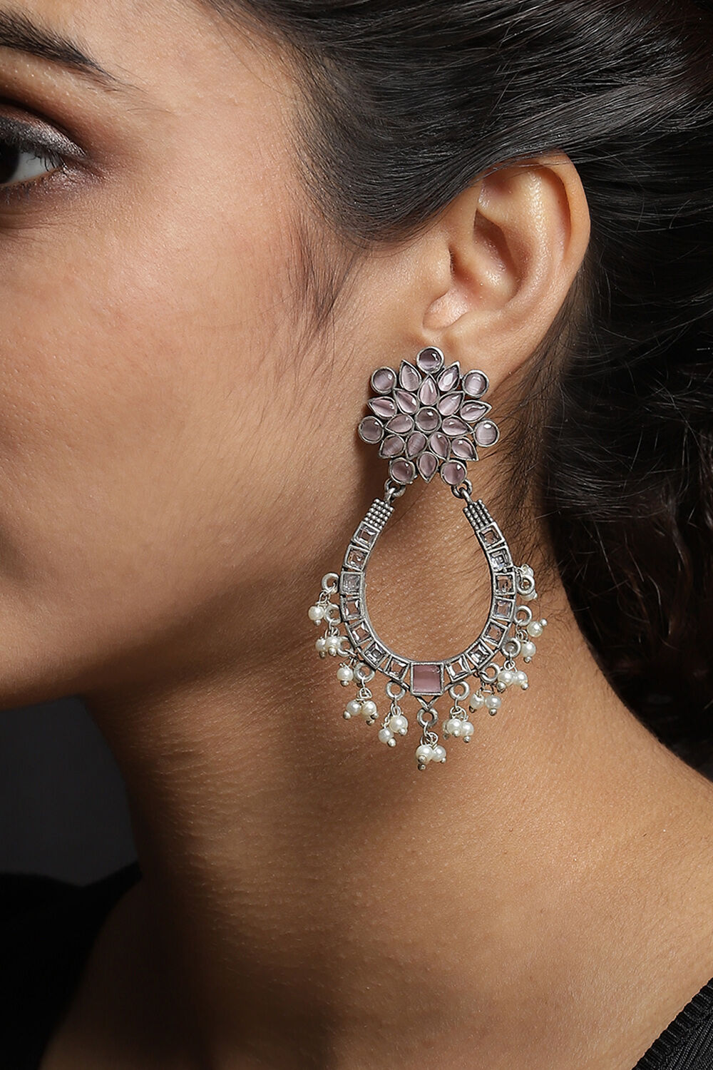 Light Purple Oxidised Drop Earrings image number 2