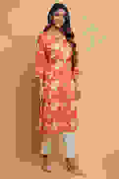 Brick Cotton Straight Kurta Pants Set image number 4