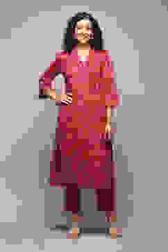 Hot Pink Spandex Blend Straight Printed 2 Piece Set image number 0