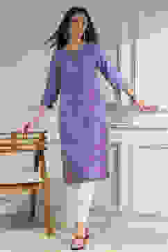 Purple Cotton Ikat Straight Kurta image number 0