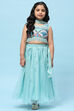 Sea Green Cotton Printed and Glittered Lehenga Set image number 7