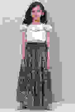 White And Blue Art Silk Flared Lehenga image number 5