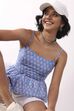 Blue Cotton Floral Tie-Up Back Peplum Top image number 1