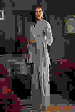 Earthy Blue Chanderi Embroidered Straight Suit Set image number 3