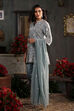 Earthy Blue Chanderi Embroidered Straight Suit Set image number 3
