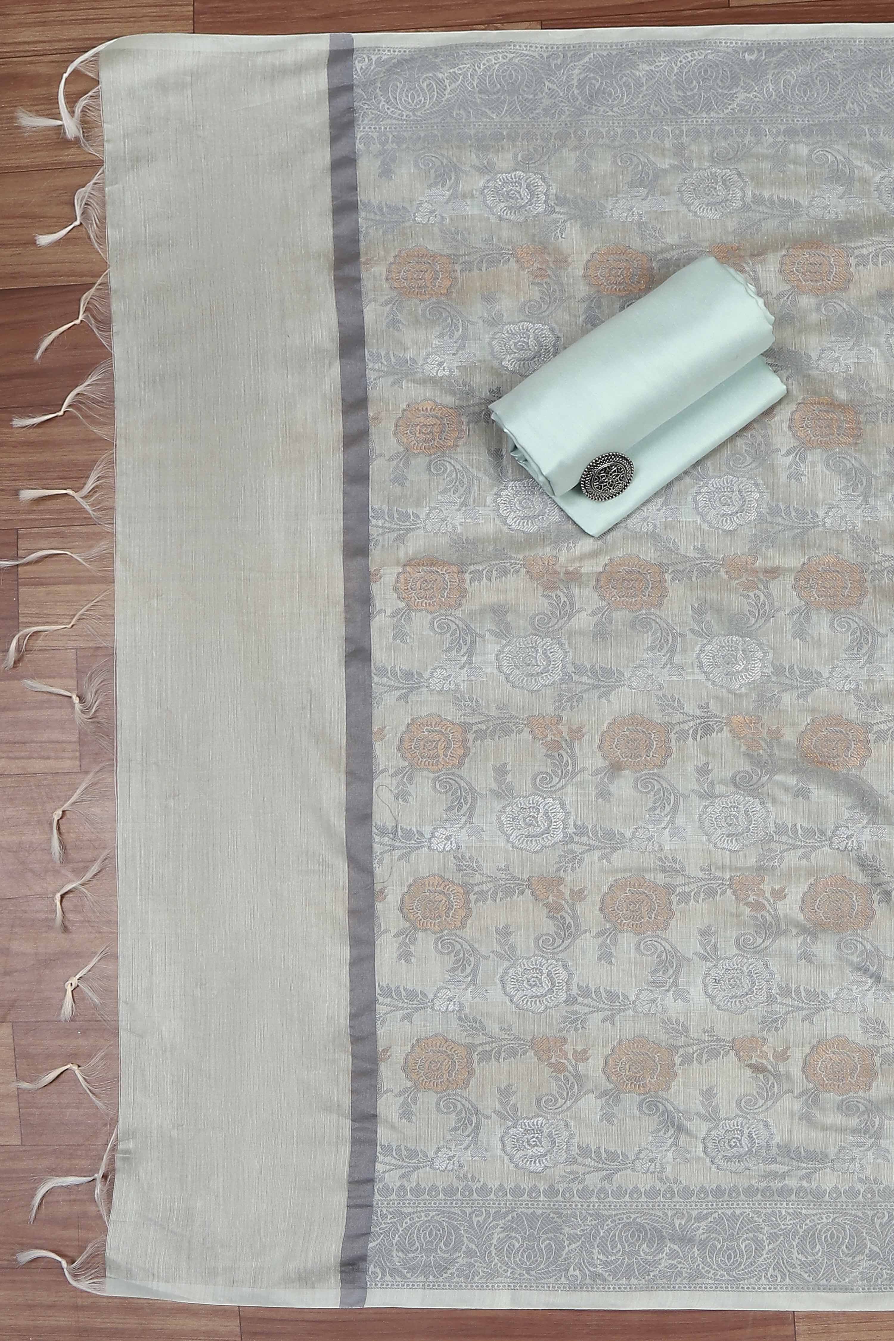 Sage Green Cotton Printed Embroidered Unstitched Suit Set image number 3