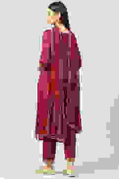 Wine Straight Kurta Regular Pants Suit Set image number 4