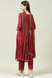Wine Straight Kurta Regular Pants Suit Set image number 4
