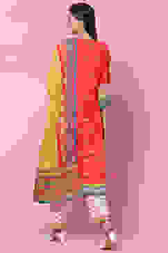 Red Rayon Straight Kurta Flared Palazzo Suit Set image number 7