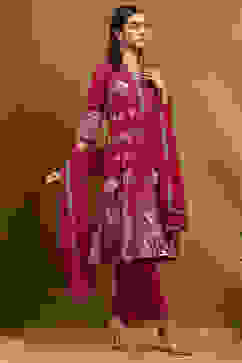 Berry Pink Yarn Dyed Kalidar Suit Set image number 5