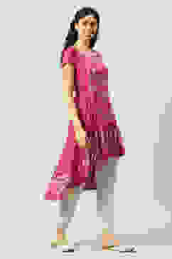 Purple Rayon Asymmetric Printed Kurta Dress image number 3