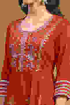 Red Floral Printed Festive Anarkali Suit Set image number 1