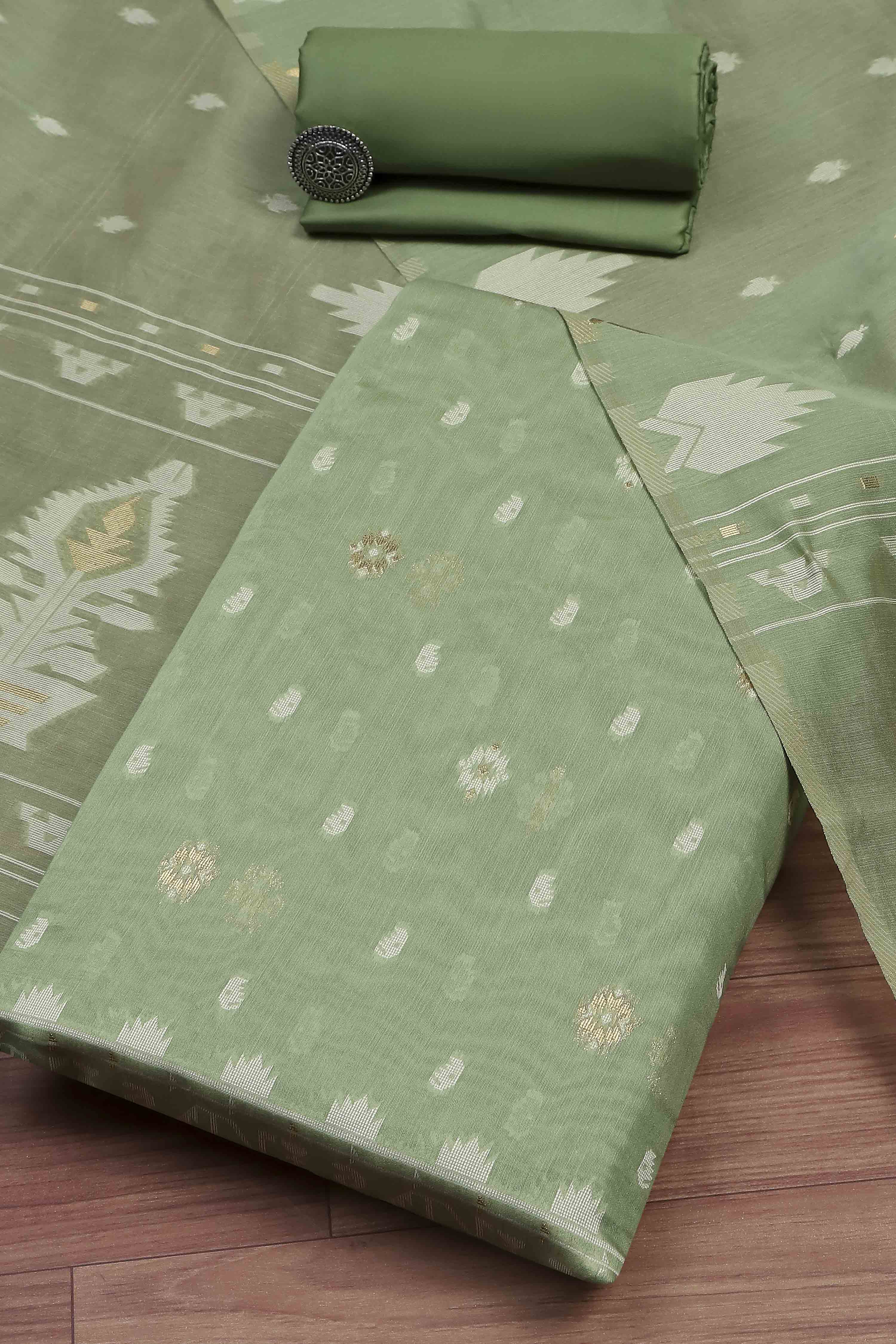 Light Blue Cotton Jamdani Unstitched Suit Set image number 0