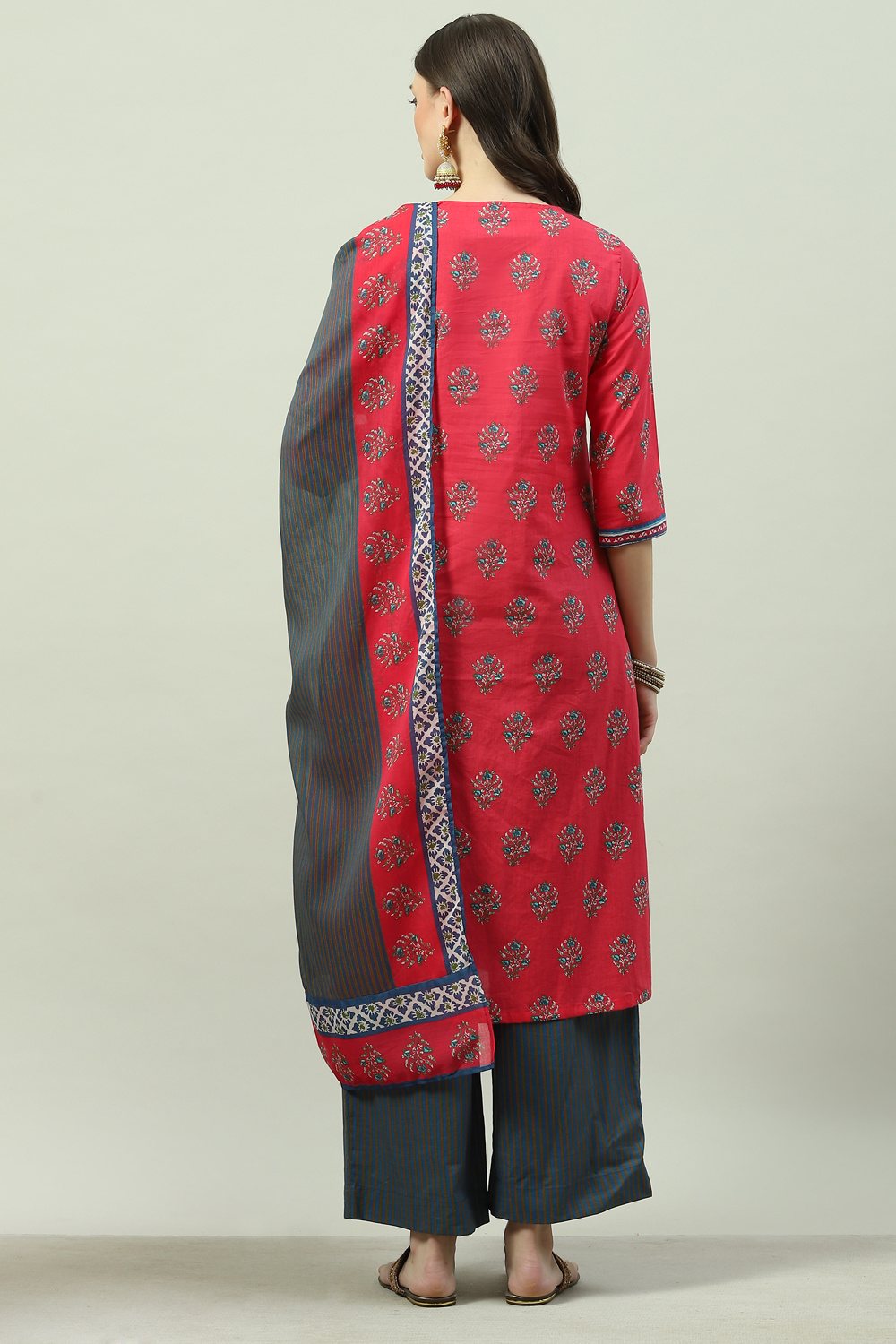 Blue Cotton Straight Suit Set image number 4