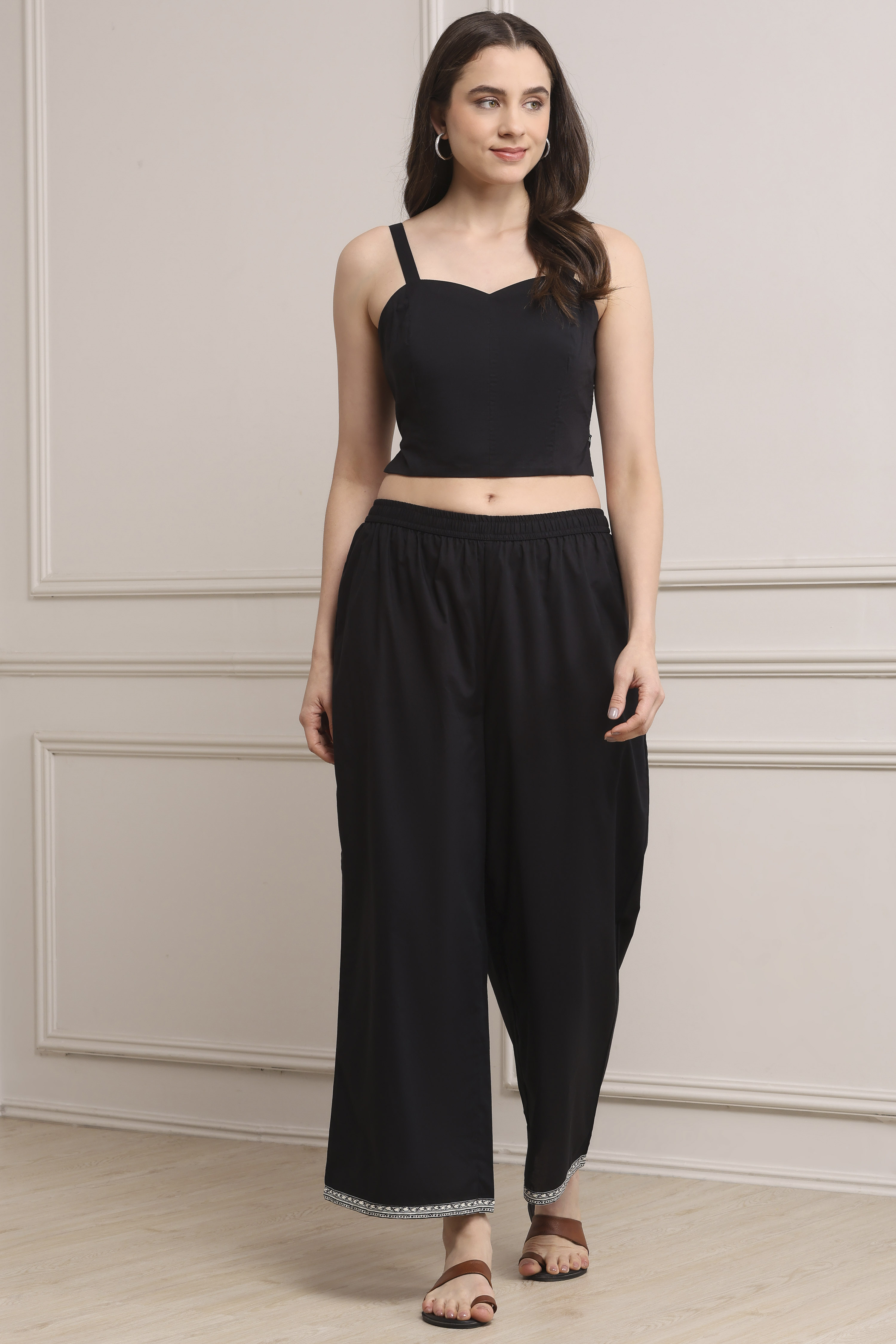 White and Black Cotton Printed Anarkali Fusion Set image number 5