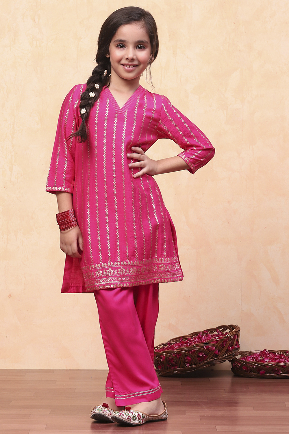 Pink Cotton Printed Straight Kurta Pants Set image number 6