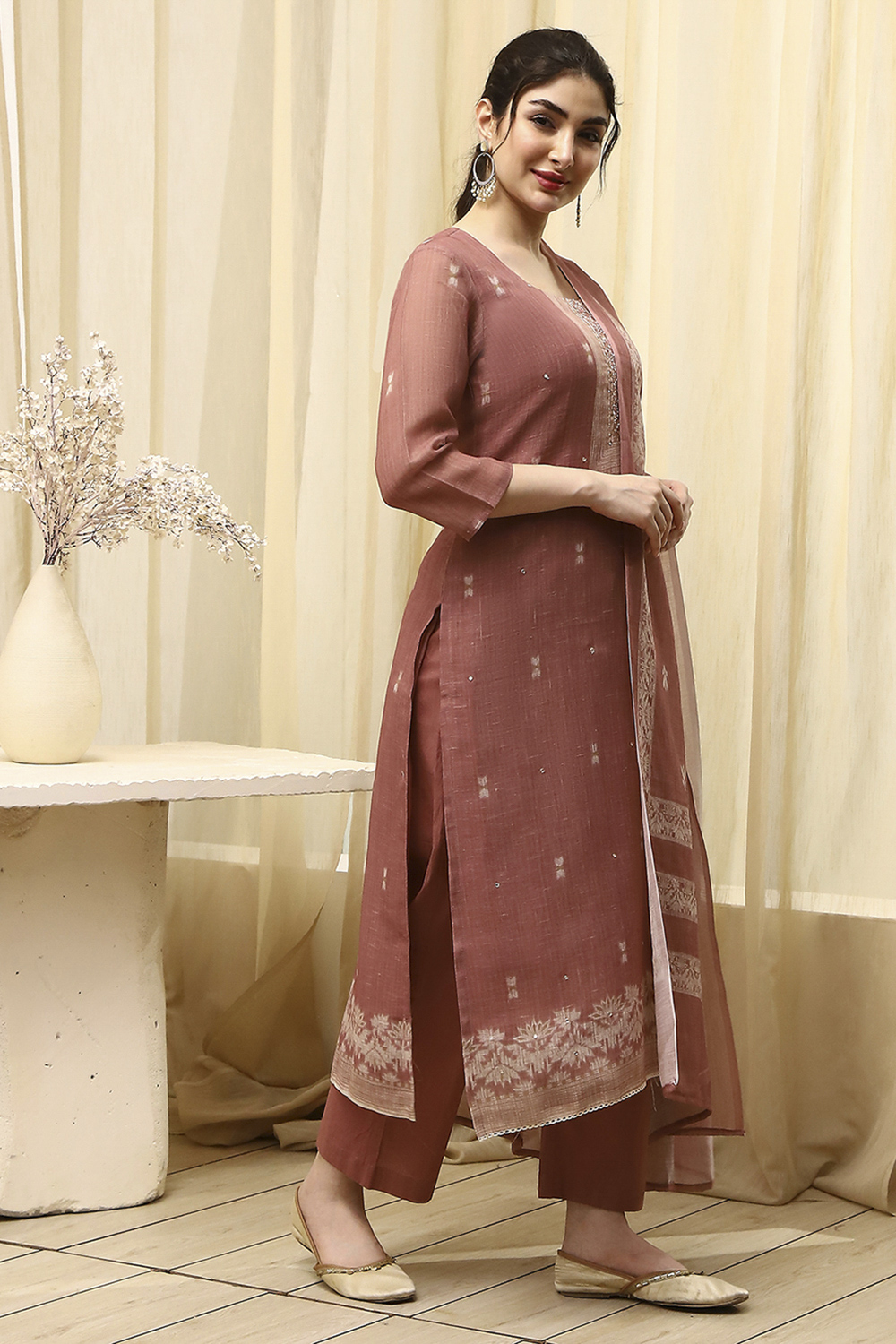 Coral Cotton Printed Embroidered Unstitched Suit Set image number 6