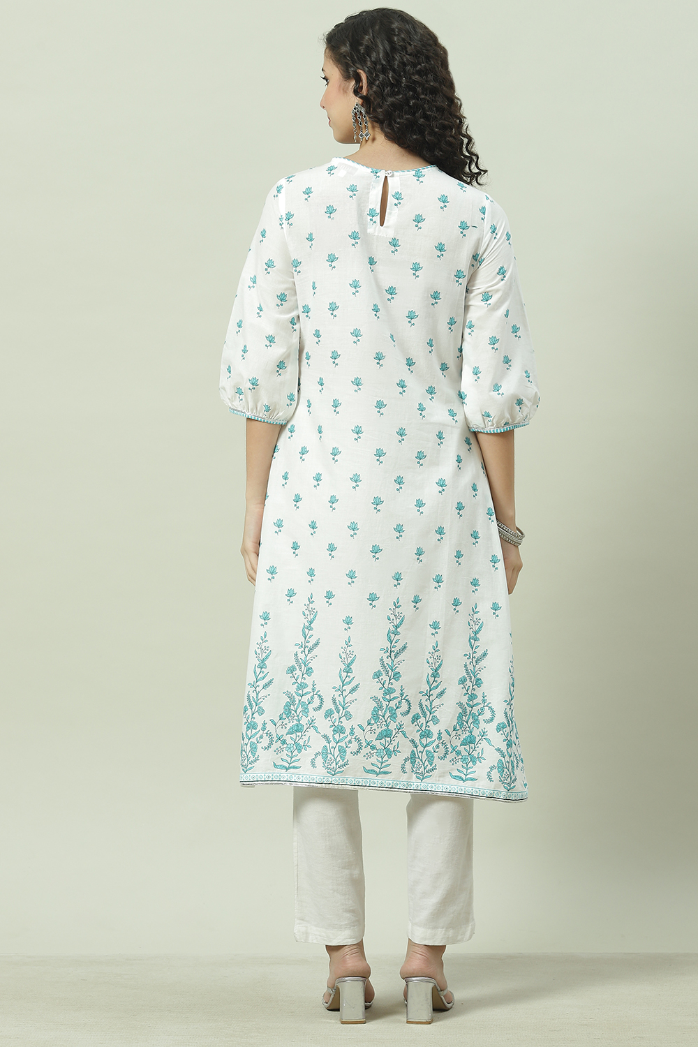 Sky Blue Cotton Straight Kurta image number 4