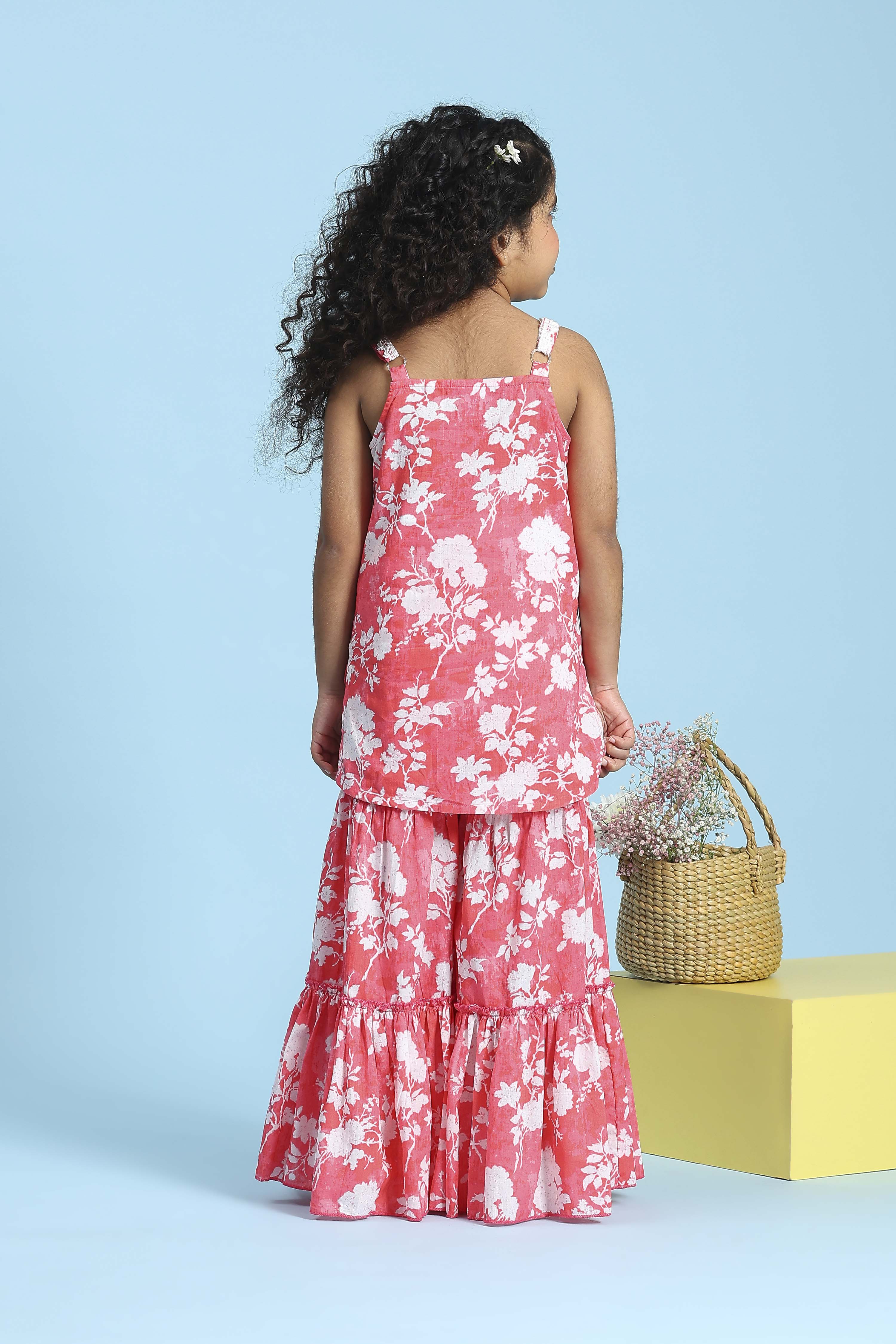 Coral Cotton Printed Straight Garara Suit Set image number 4
