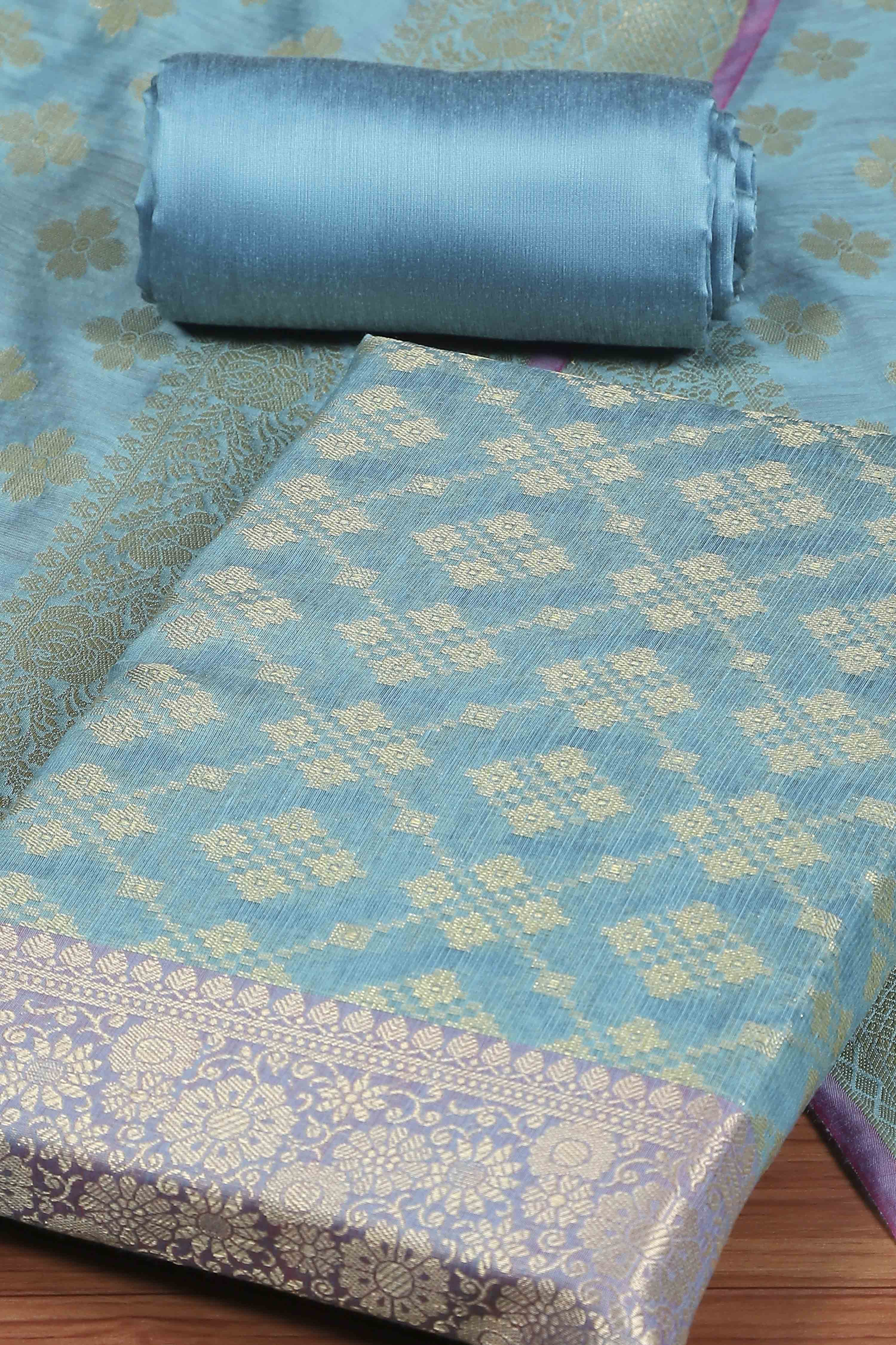 Green Cotton Printed Embroidered Unstitched Suit Set image number 1
