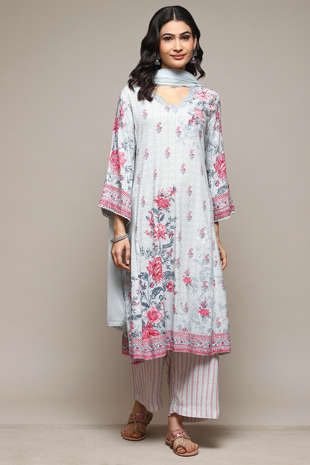 Steel Blue Rayon Straight Kurta Palazzo Suit Set image number 7