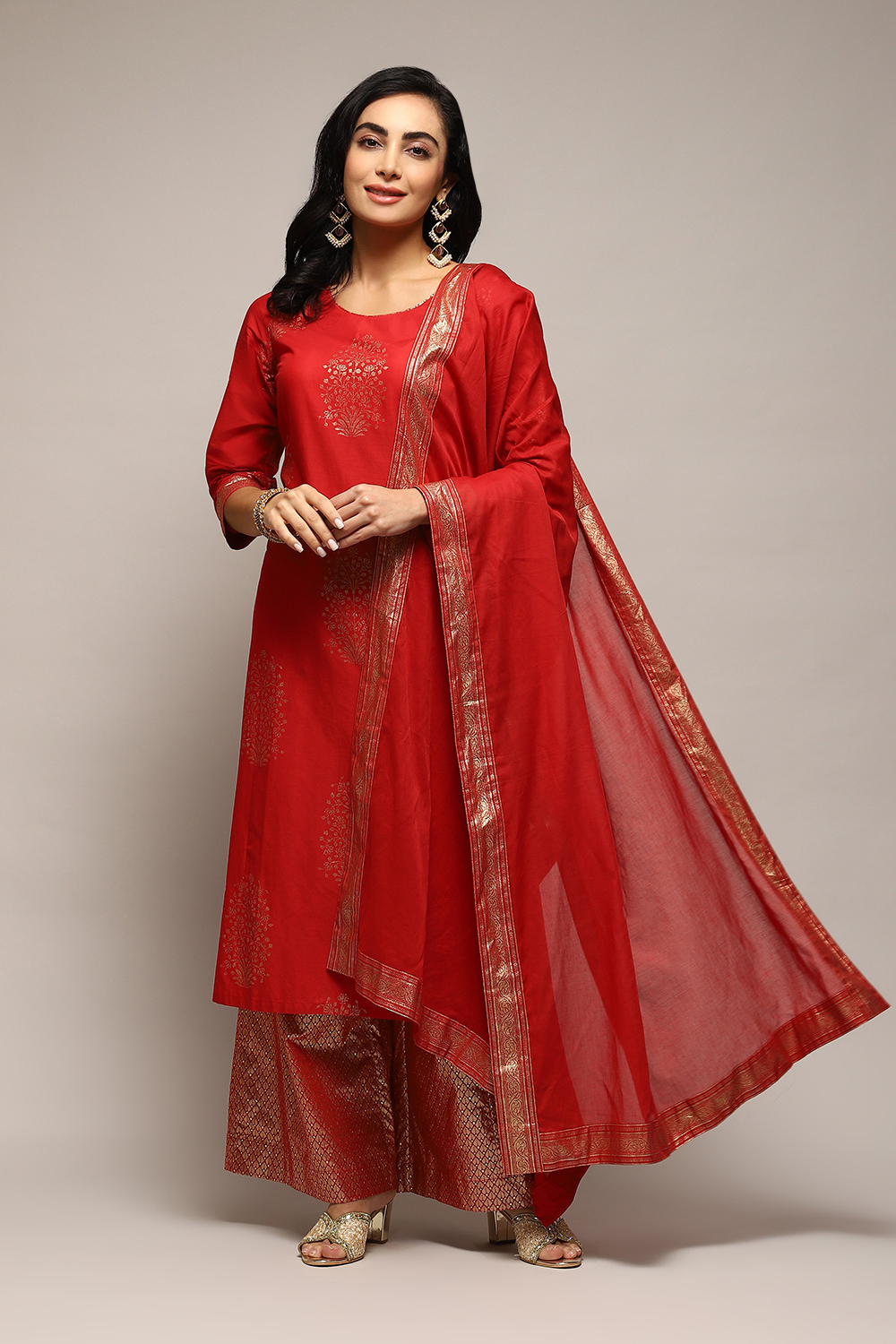 Navy Blue Cotton Straight Printed Kurta Capri Suit Set image number 7