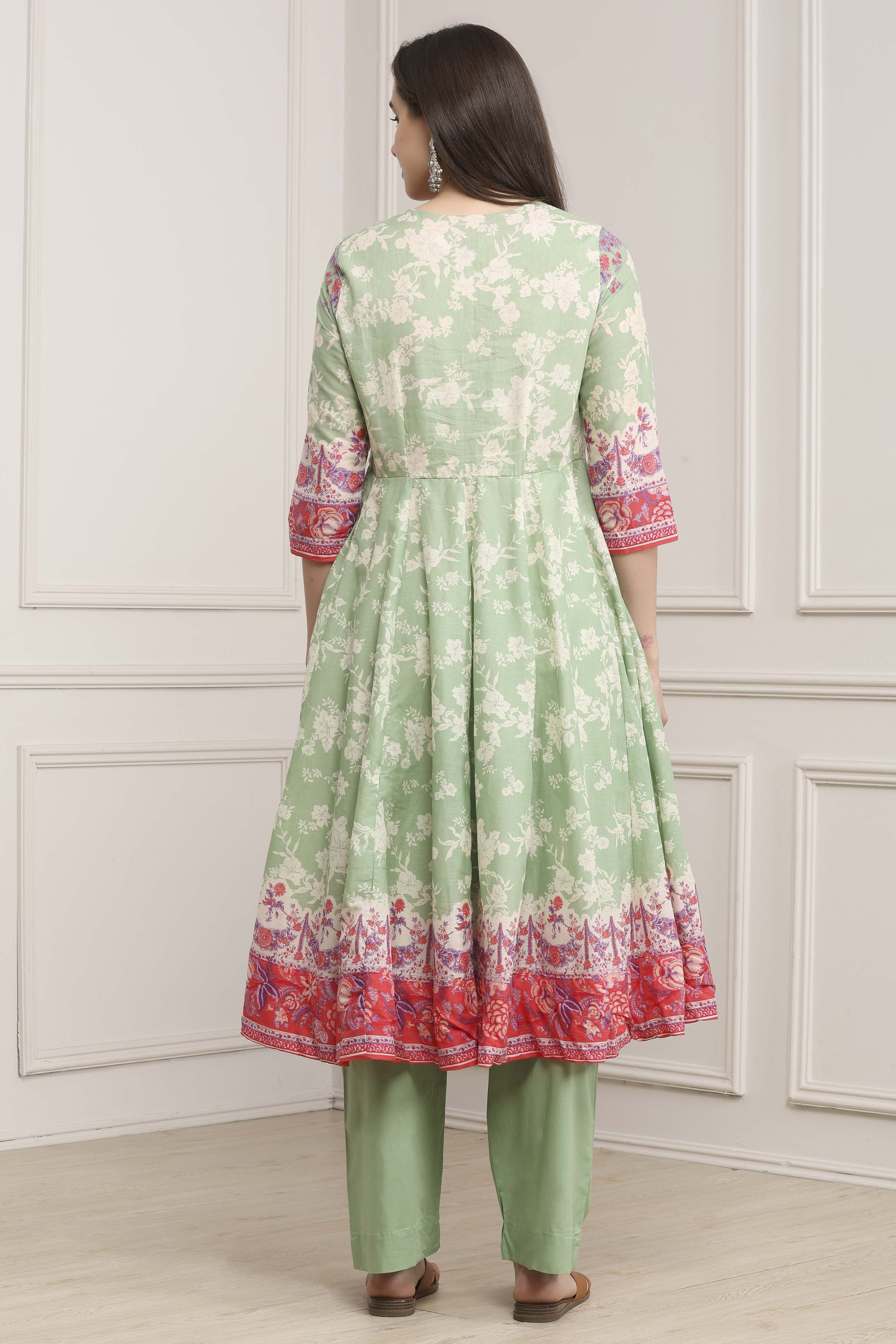 Grey Cotton Printed Anarkali Suit Set image number 4