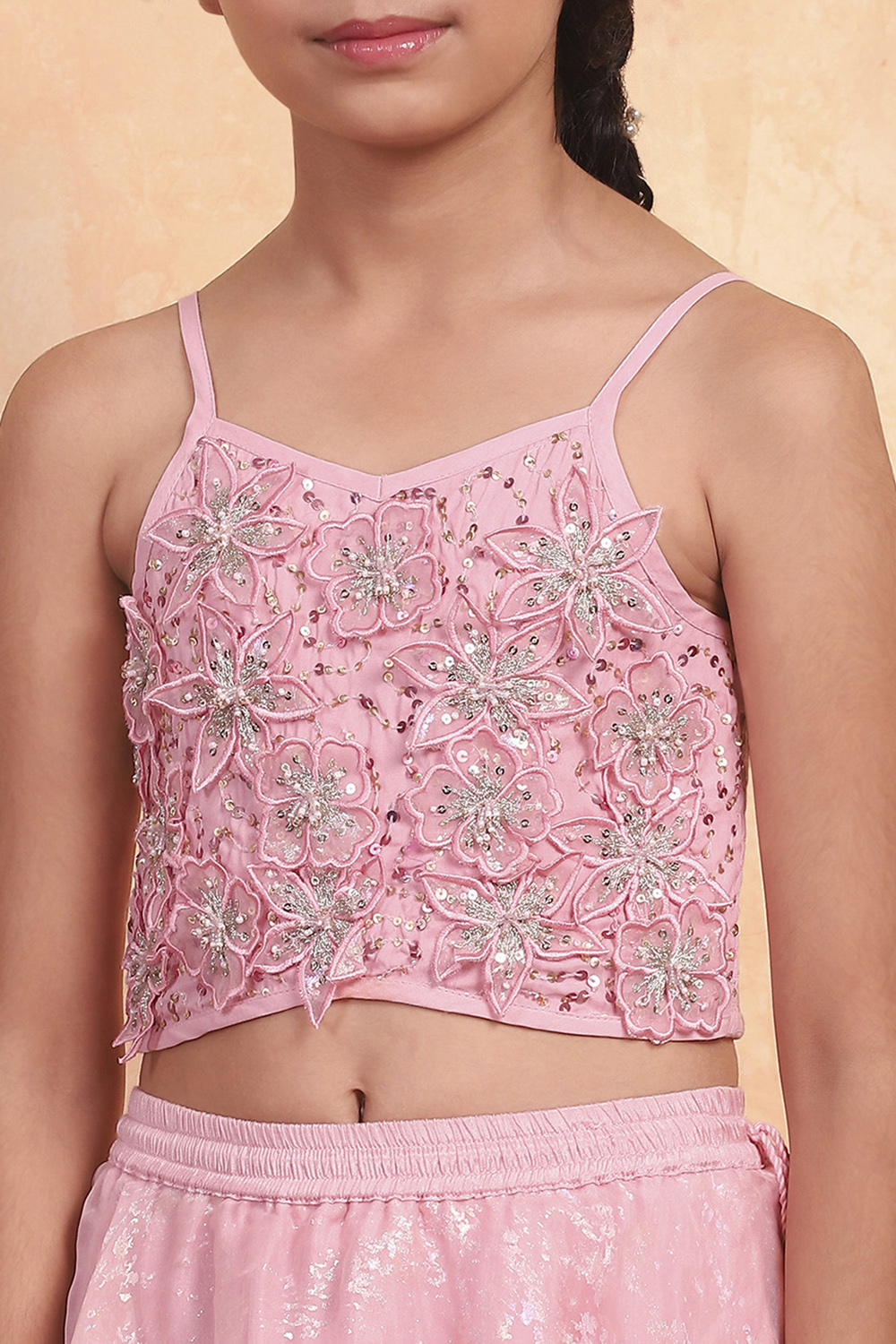 Pastel Pink Shantoon Blouse Lehenga Set image number 1