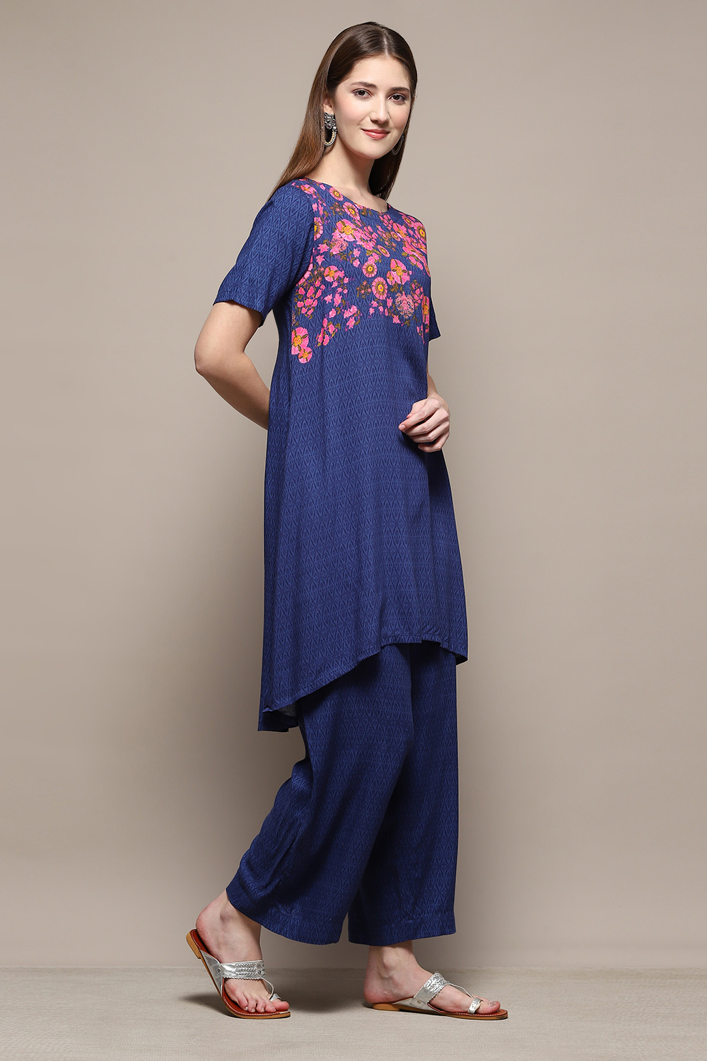 Indigo Rayon Asymmetric Kurta Palazzo 2 Piece Set image number 5