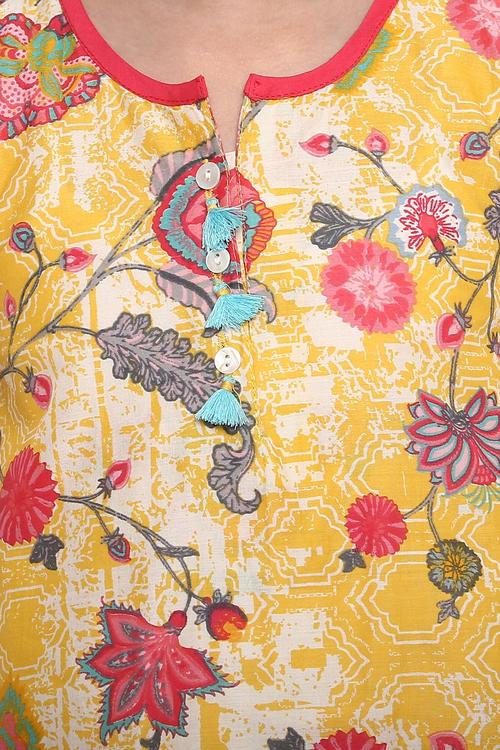 Yellow Cotton A-Line Kurta Churidar Suit Set image number 1