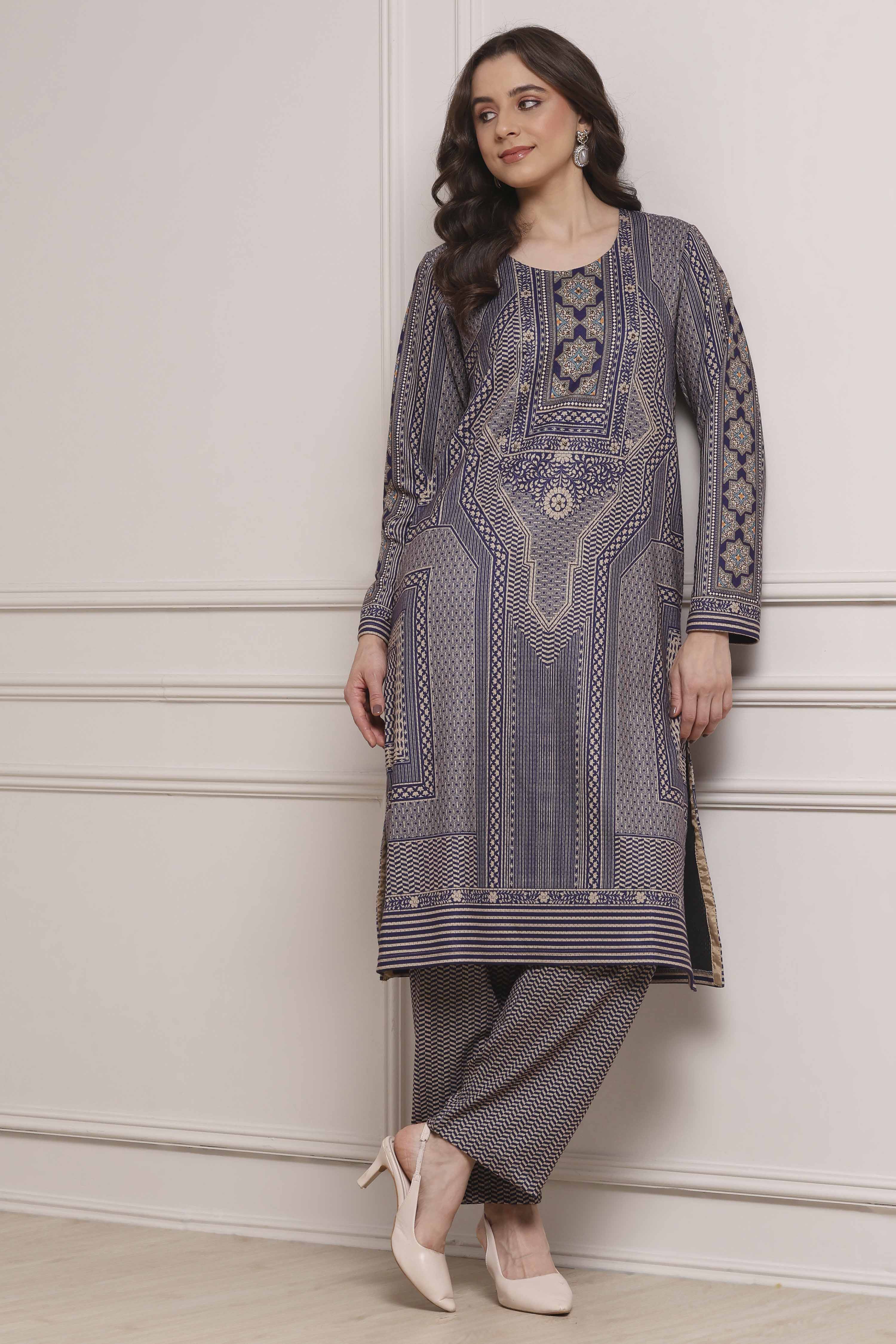 Pink Polyester Straight Printed Kurta Set image number 0