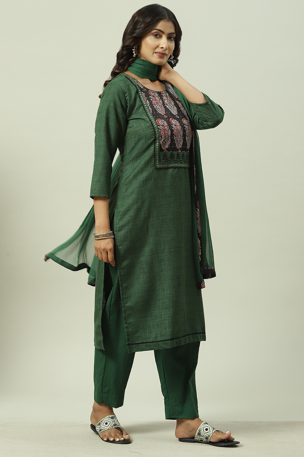 Maroon Chanderi Machine Embroidered Unstitched Suit Set image number 6