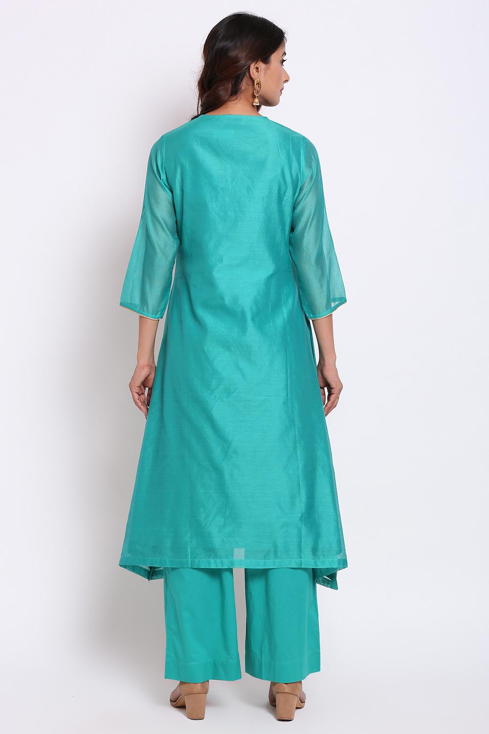 Green Straight Kurta Palazzo Suit Set image number 4