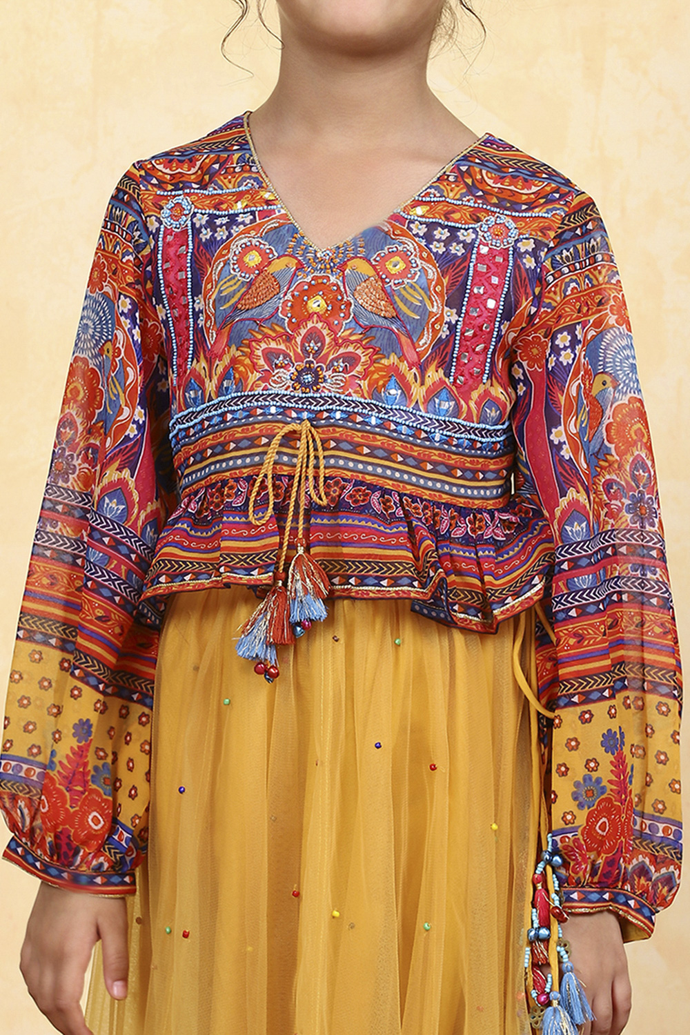 Yellow Polyester Printed Kalidar Lehenga Set image number 1