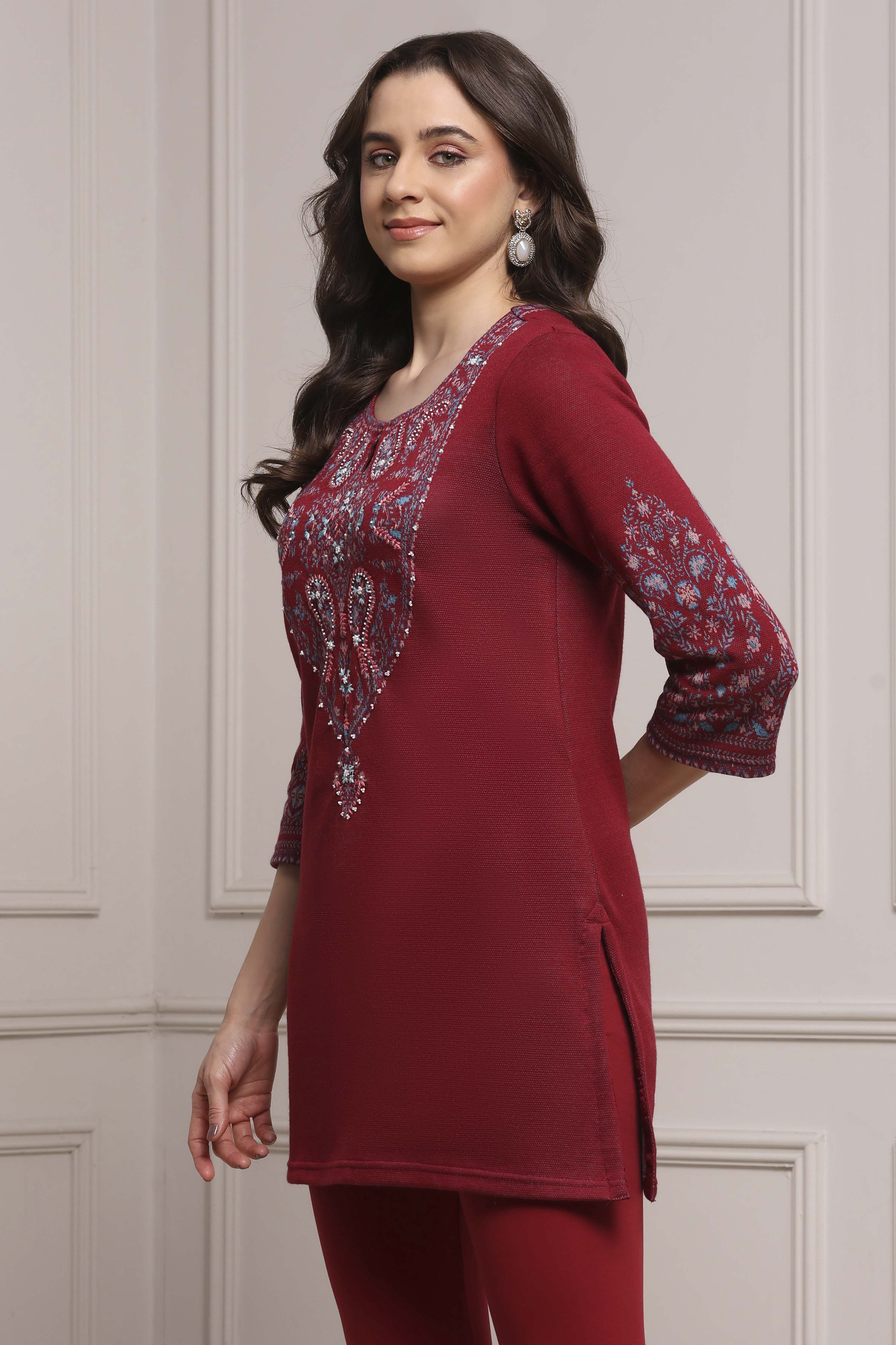 Emerald Green Cotton Blend Yarndyed Kurta image number 2