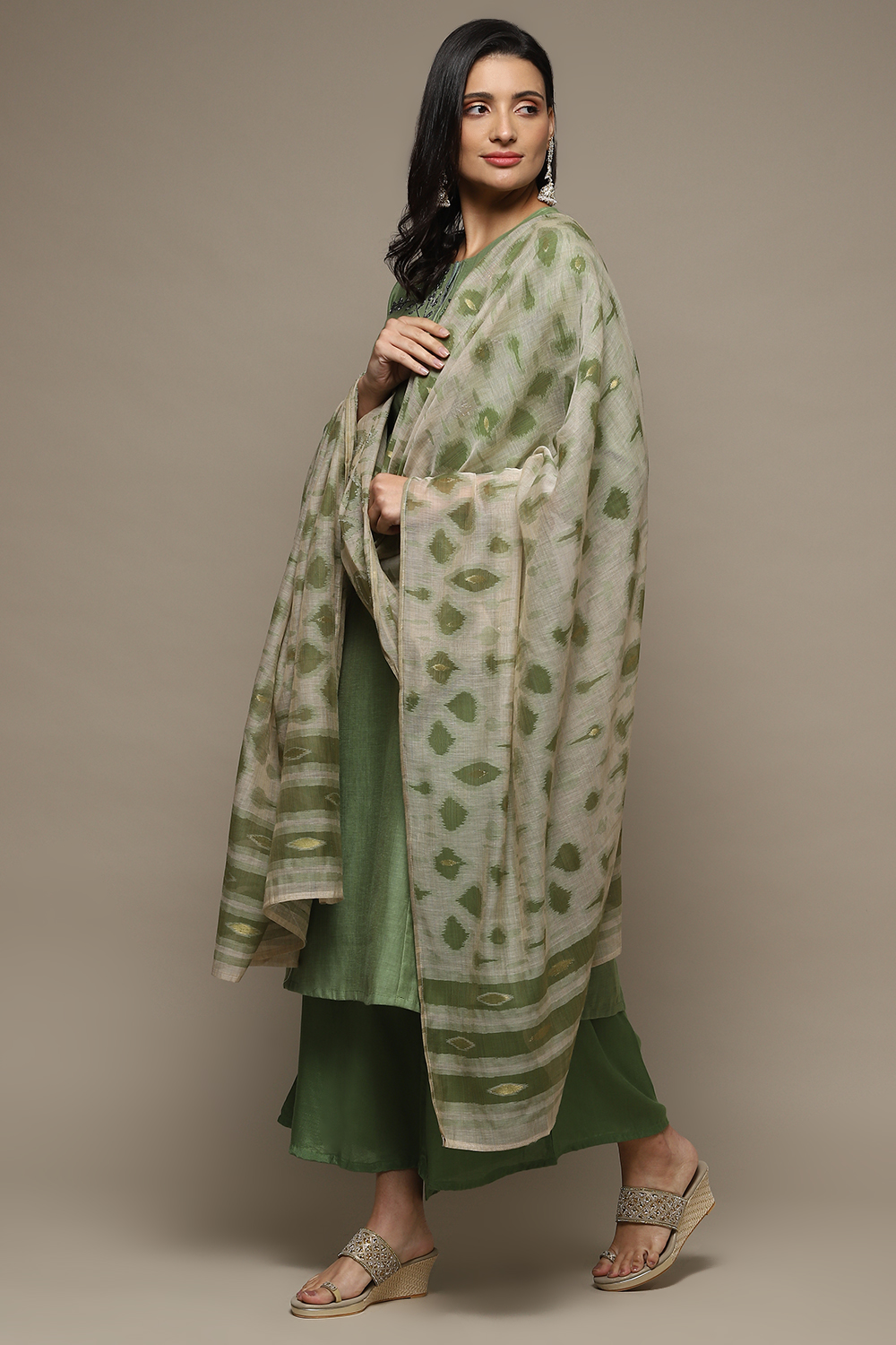 Green Cotton Machine Embroidered Unstitched Suit Set image number 6