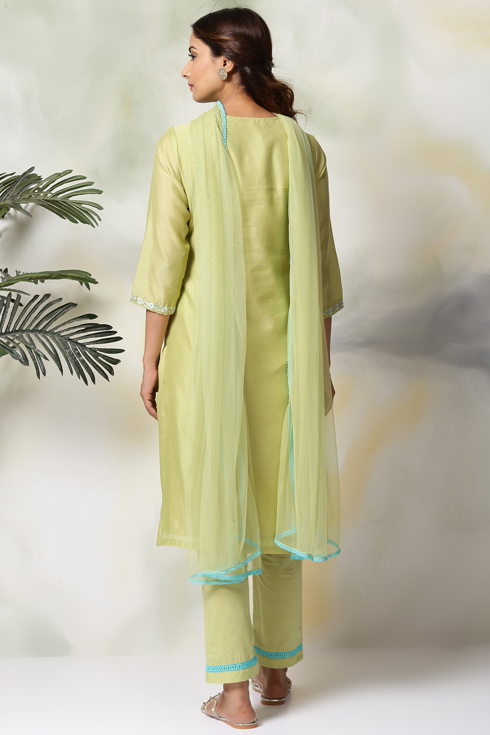 Peach Cotton Blend A-Line Kurta Pants Suit Set image number 5