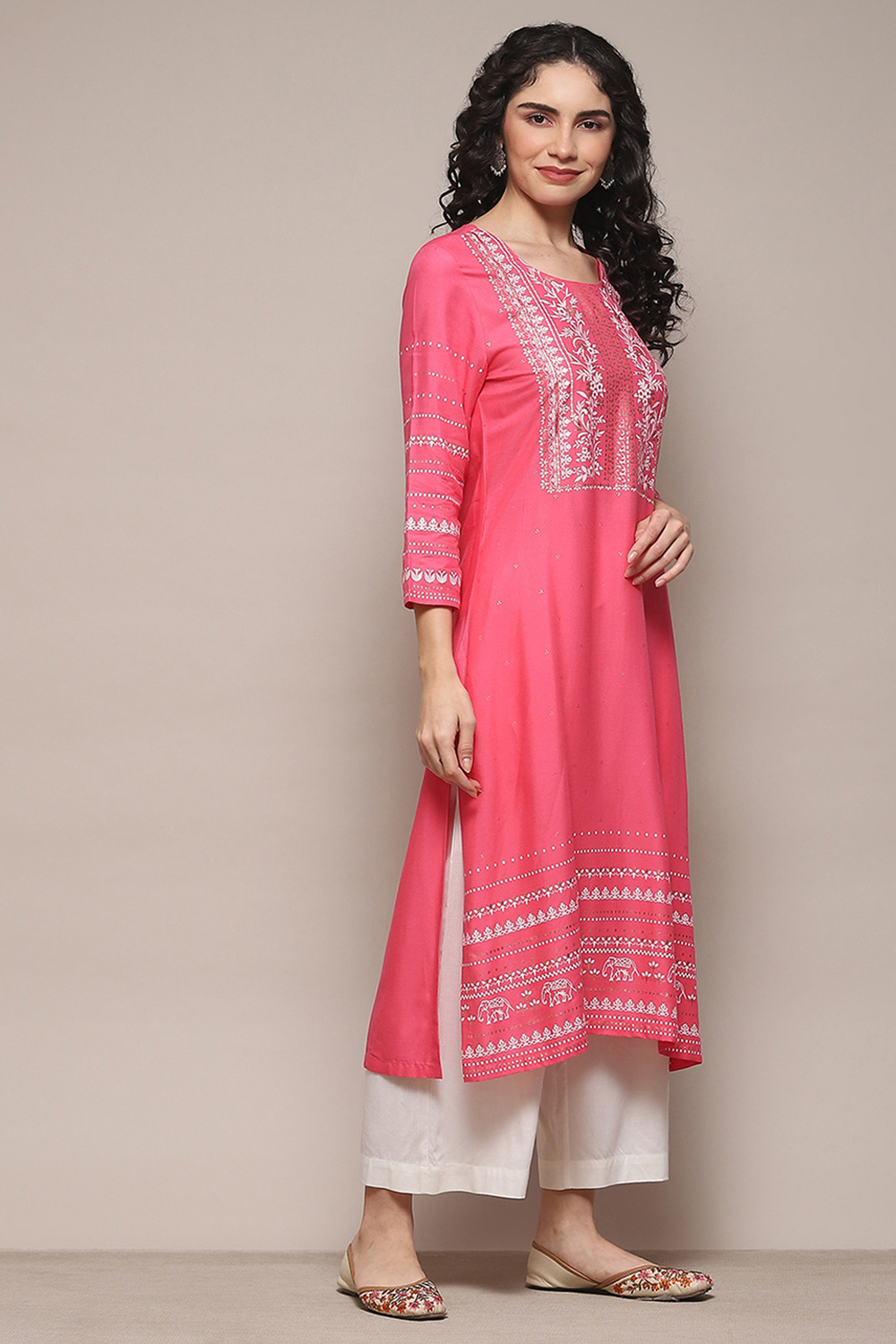 Pink Rayon flax Relaxed Kurta Palazzo Suit Set image number 5