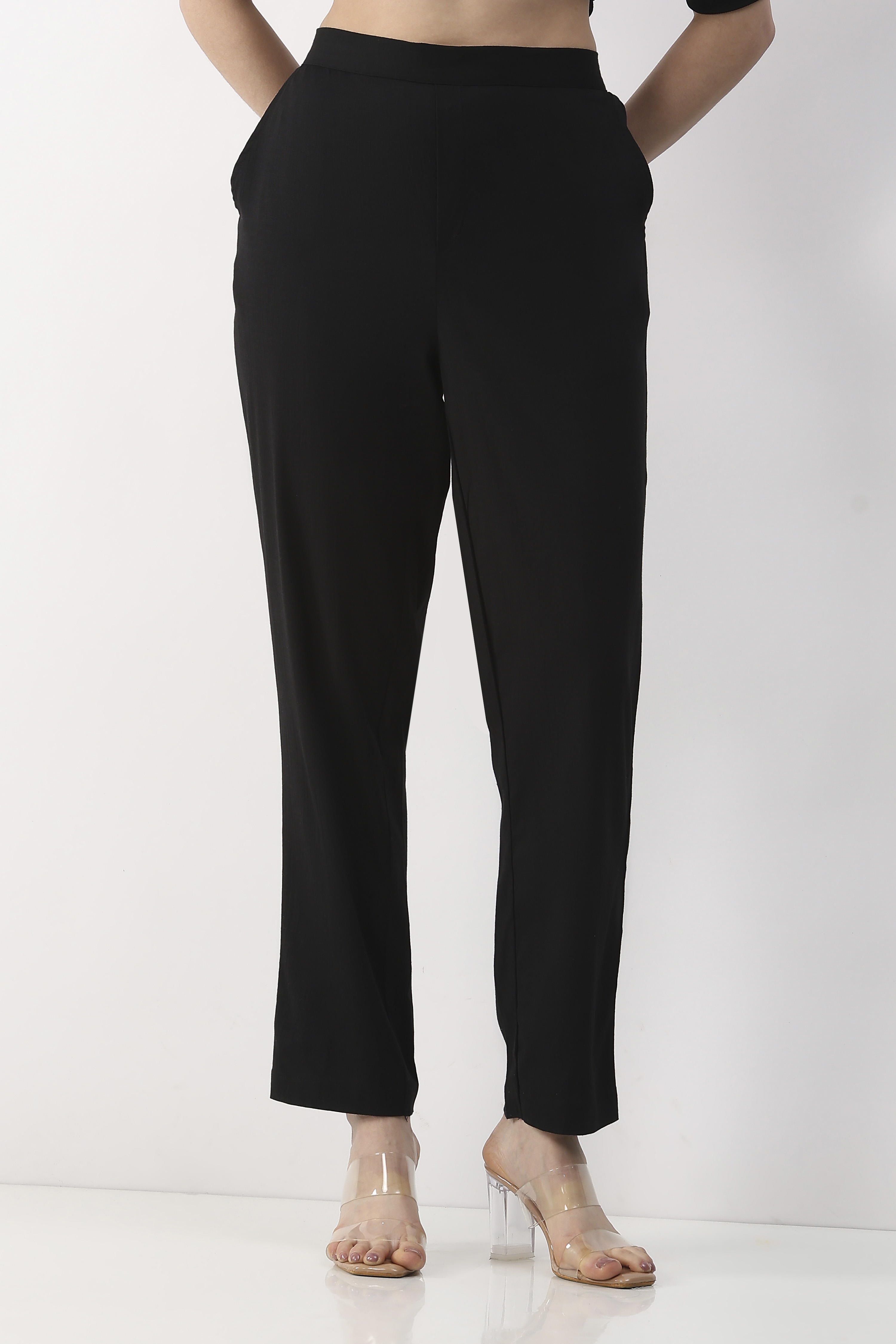 Black Viscose Lycra Regular Pants image number 5