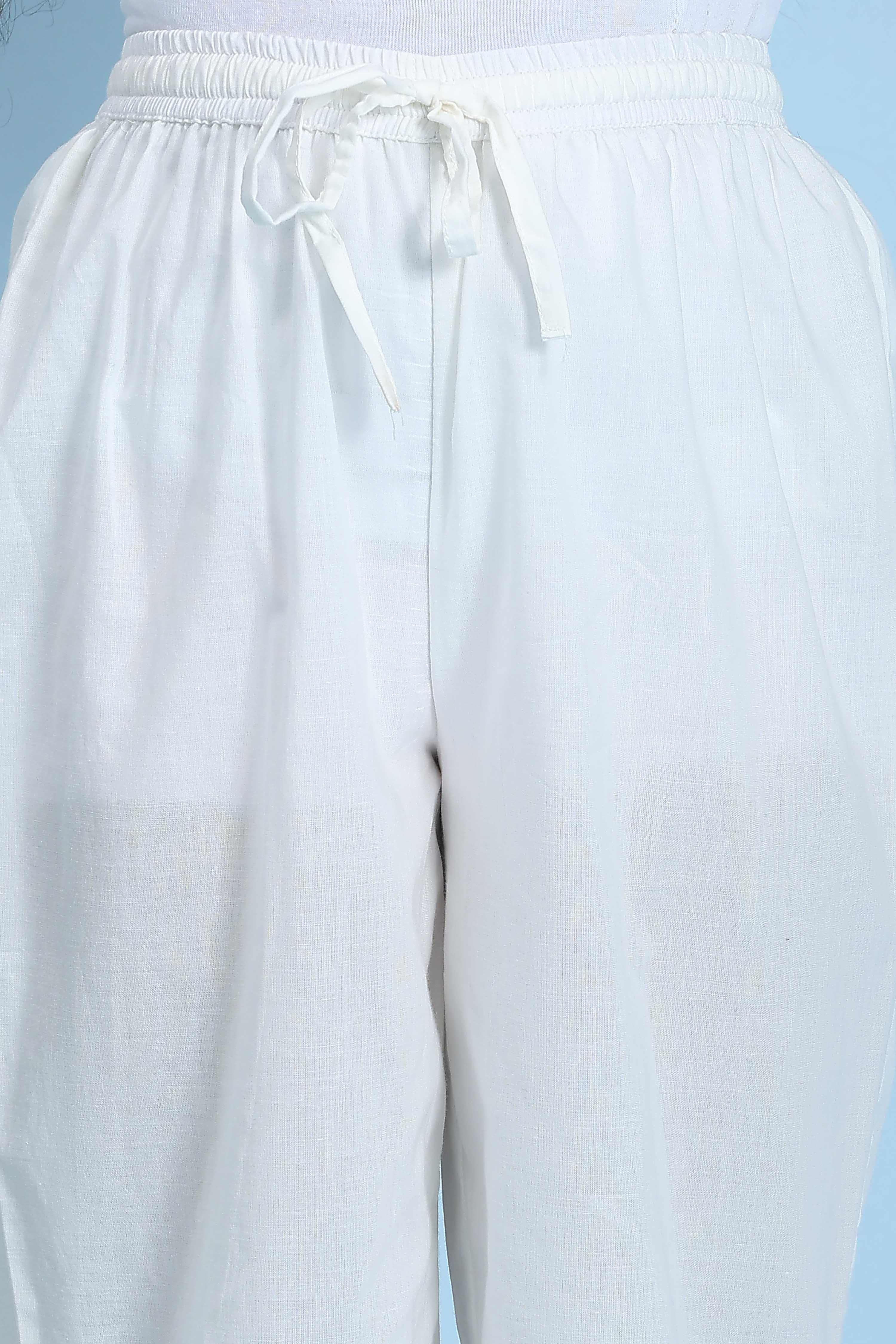 White Cotton Straight Suit Set image number 2