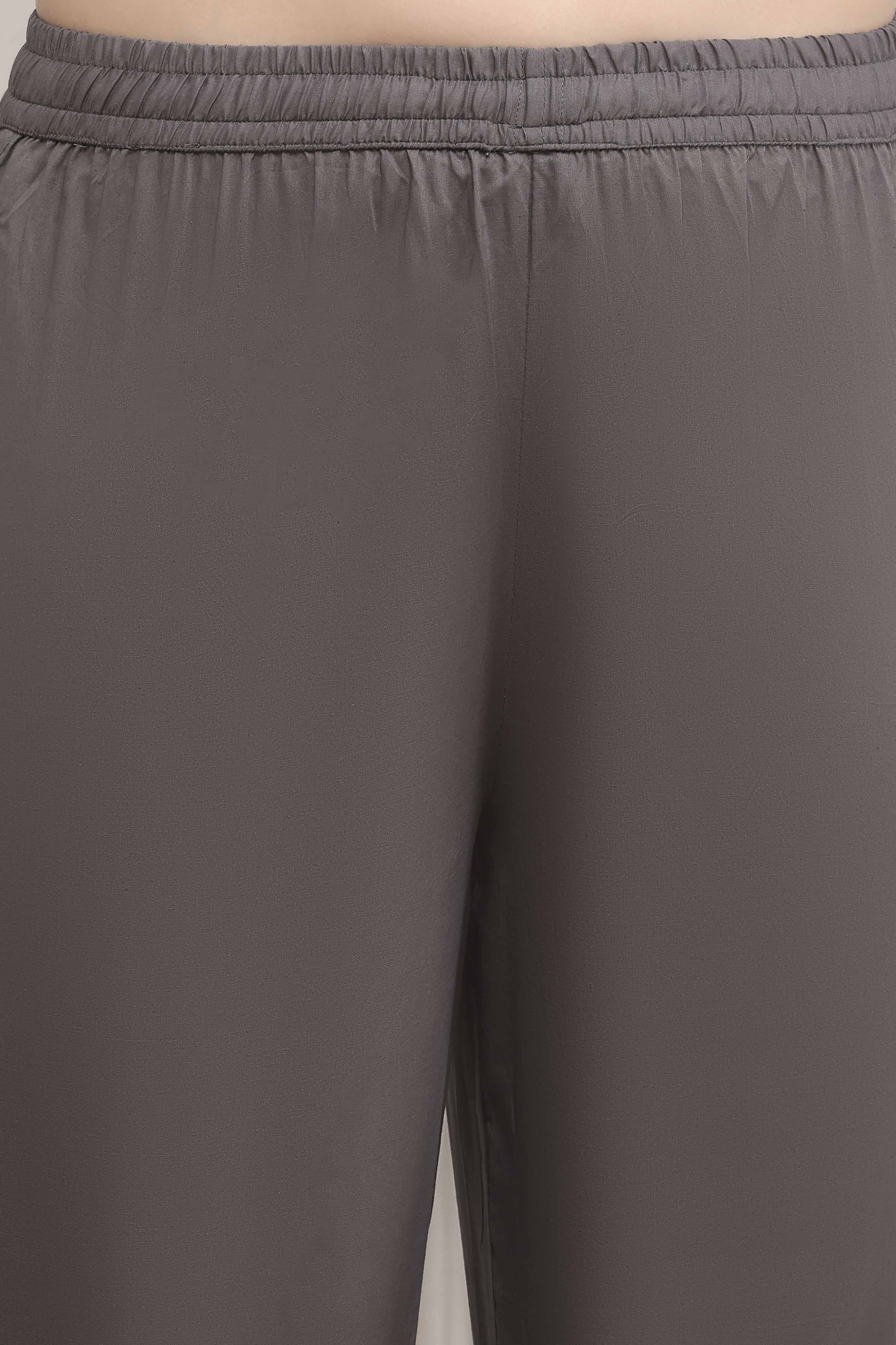 Grey Cotton Printed Anarkali Suit Set image number 2