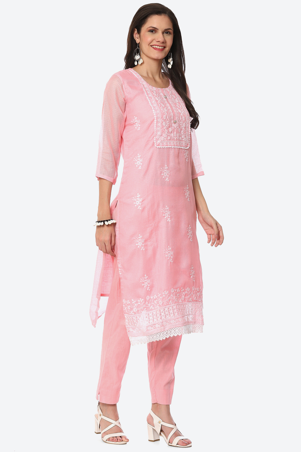 Light Pink Cotton Blend Unstitched Suit Set image number 5