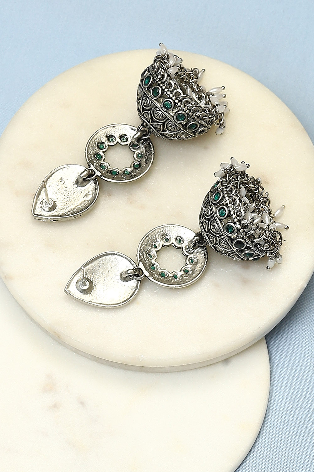 Oxidised Green Alloy Earrings image number 2