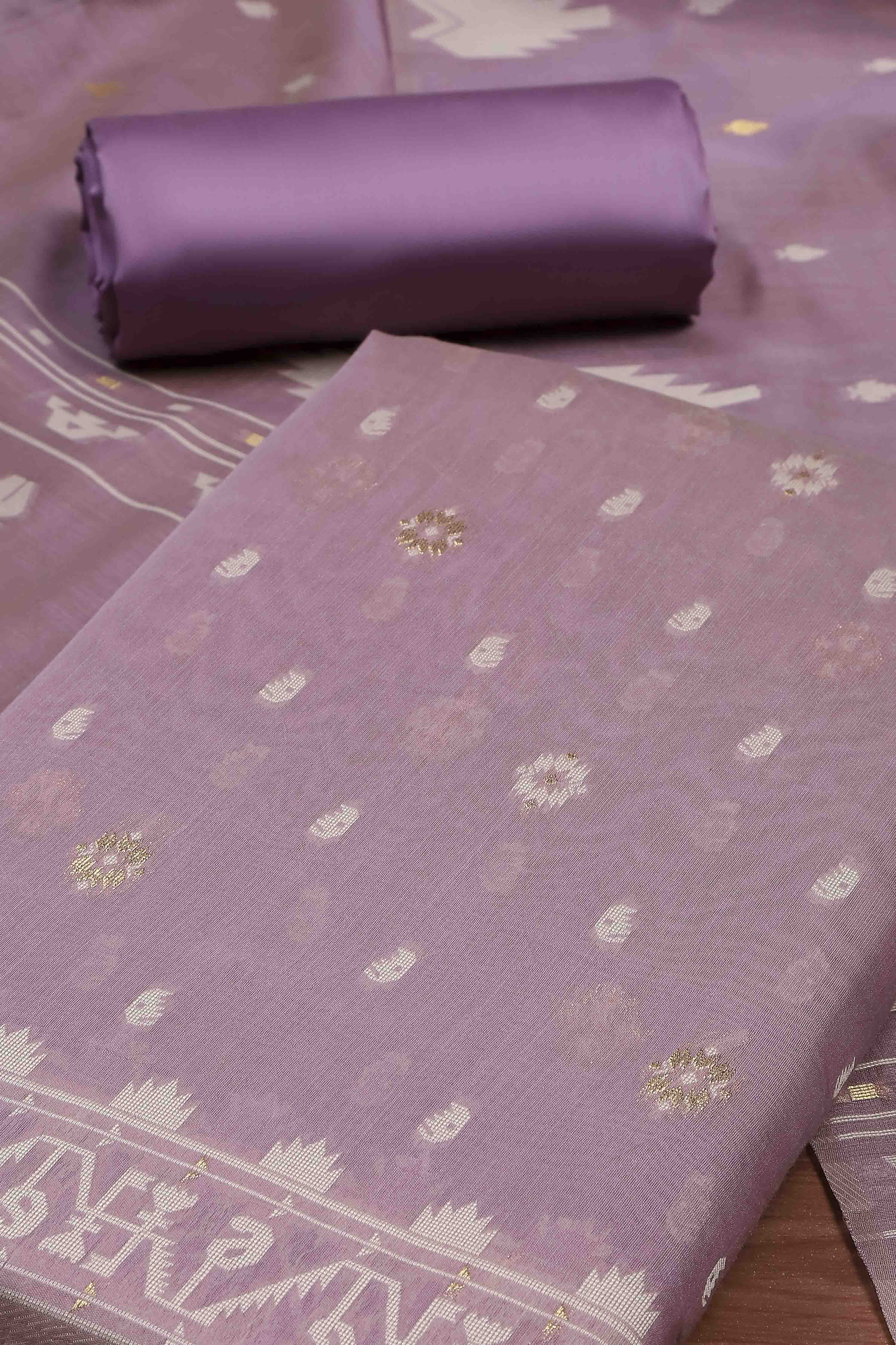 Light Blue Cotton Jamdani Unstitched Suit Set image number 1