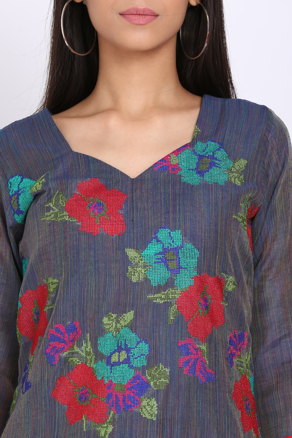 Yellow Chanderi Hand Embroidered Unstitched Suit Set image number 1